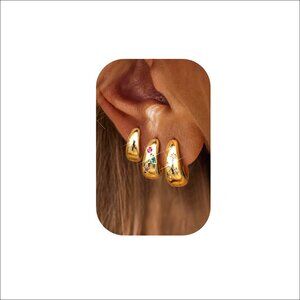 14K Gold Plated Hoop Earrings Set, 3 Pairs Huggie, Hypoallergenic, Lightweight